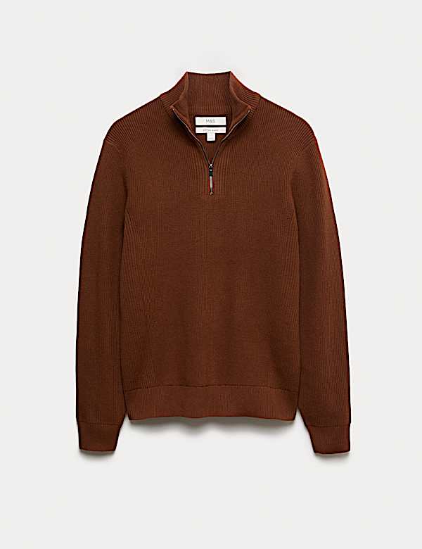 Cotton Blend Ribbed Half Zip Jumper - KG
