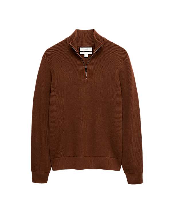 Cotton Blend Rib Half Zip Jumper