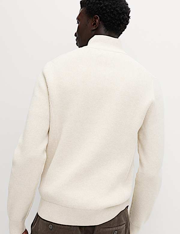 Cotton Blend Rib Half Zip Jumper