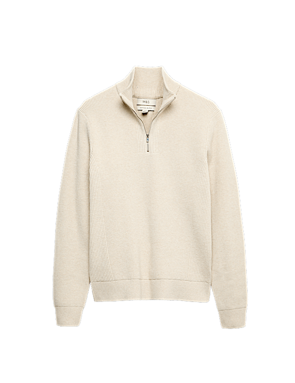 Cotton Blend Rib Half Zip Jumper