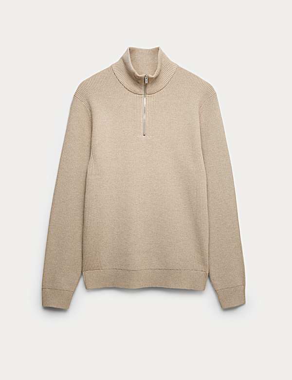 Cotton Blend Ribbed Half Zip Jumper - DE