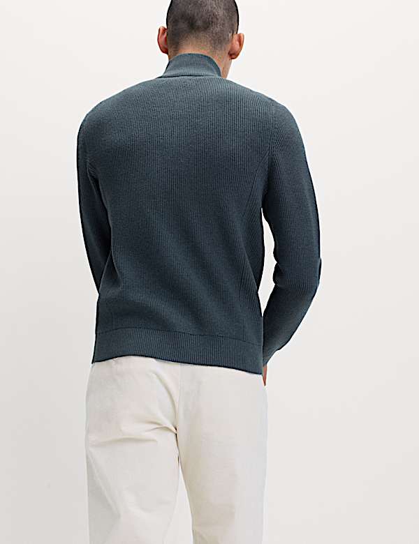 Cotton Blend Ribbed Half Zip Jumper - GR