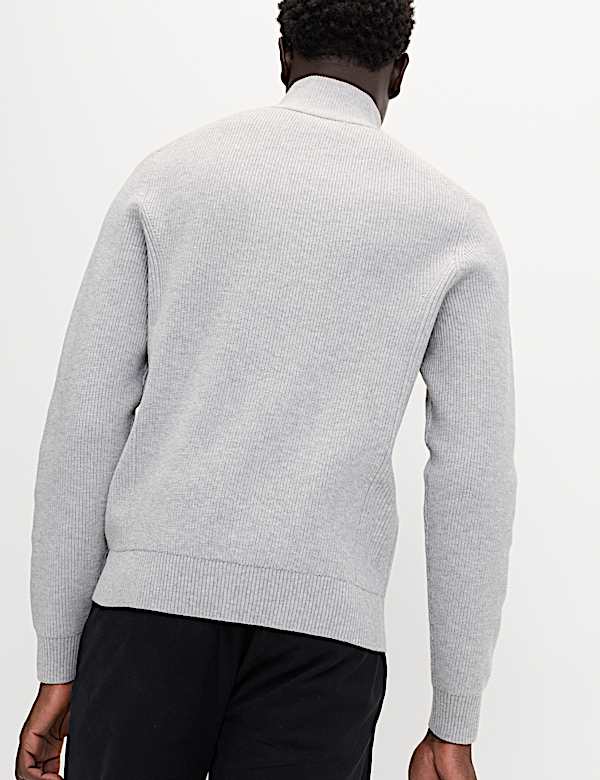 Cotton Blend Ribbed Half Zip Jumper
