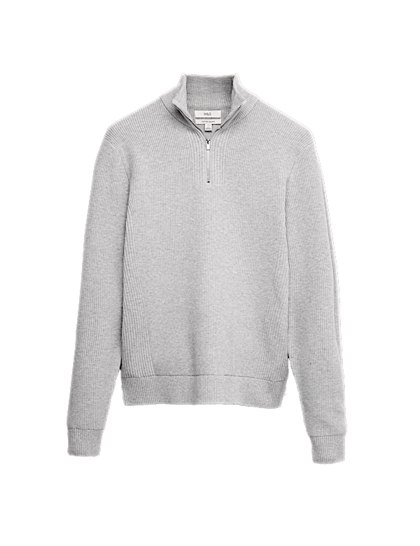 Cotton Blend Ribbed Half Zip Jumper