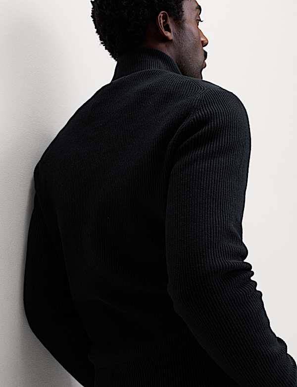 Cotton Blend Ribbed Half Zip Jumper