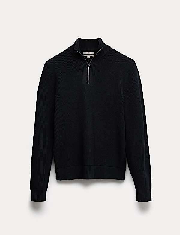 Cotton Blend Rib Half Zip Jumper