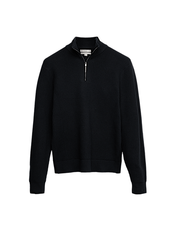 Cotton Blend Rib Half Zip Jumper
