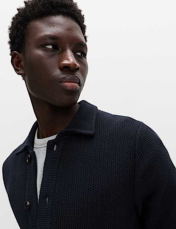 ז'קט סרוג מכותנה טהורה עם צווארון - IL