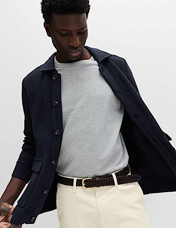 ז'קט סרוג מכותנה טהורה עם צווארון - IL