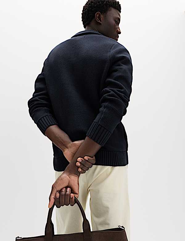 ז'קט סרוג מכותנה טהורה עם צווארון - IL