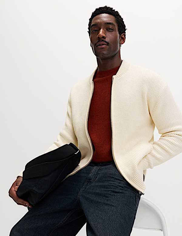 Cotton Blend Knitted Bomber Jacket - MV