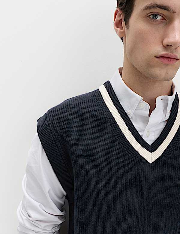 Chaleco de punto de mezcla de algod&oacute;n de escote en pico - US