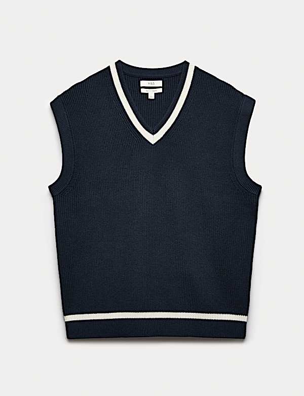 Chaleco de punto de mezcla de algod&oacute;n de escote en pico - US