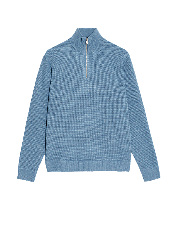 Cotton Blend Textured Half Zip Jumper
