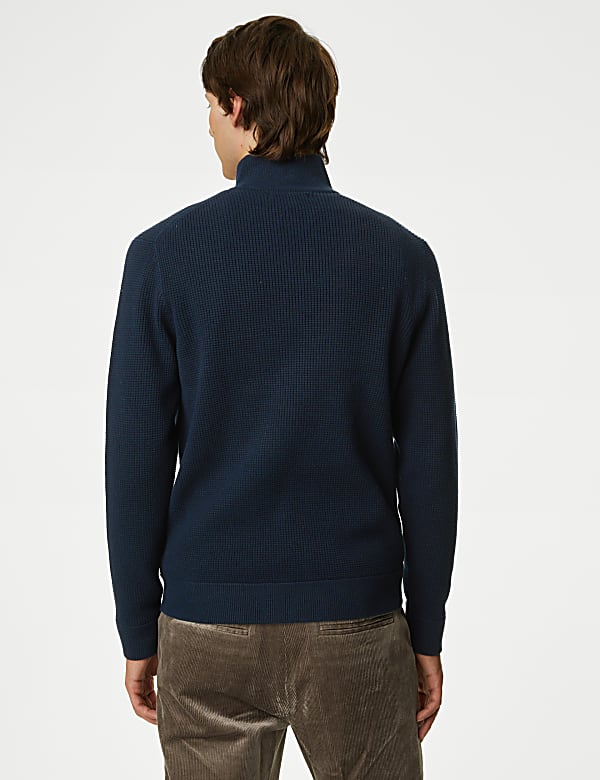 Cotton Blend Textured Half Zip Jumper