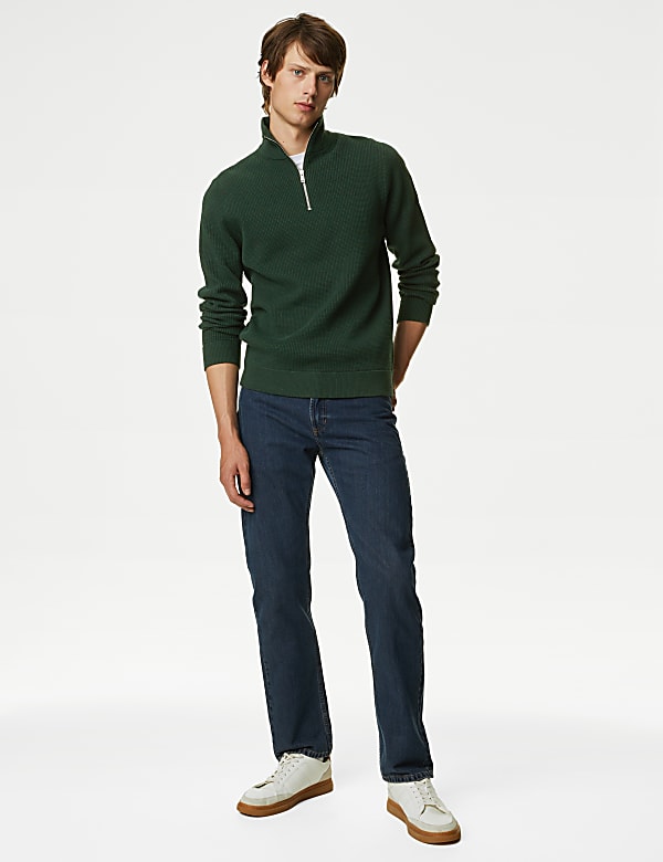 Cotton Blend Textured Half Zip Jumper