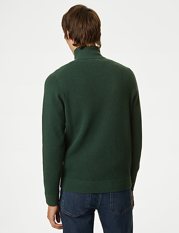 Cotton Blend Textured Half Zip Jumper