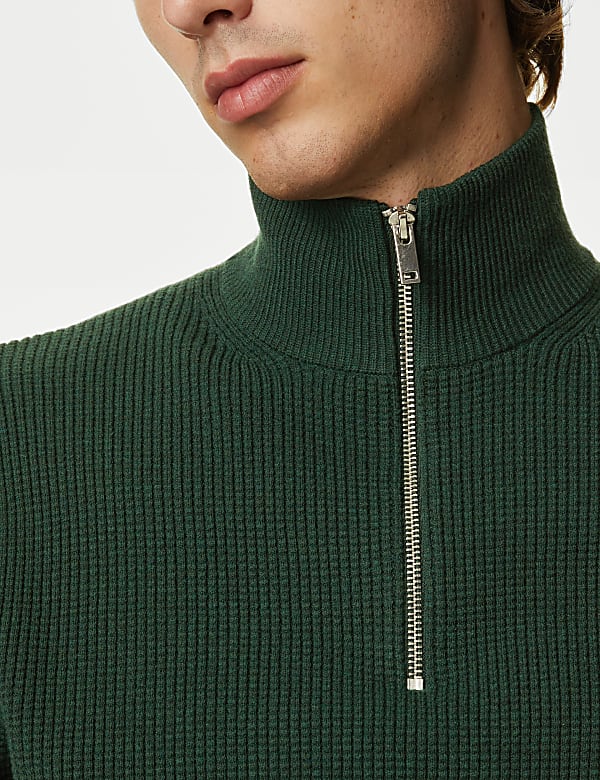 Cotton Blend Textured Half Zip Jumper