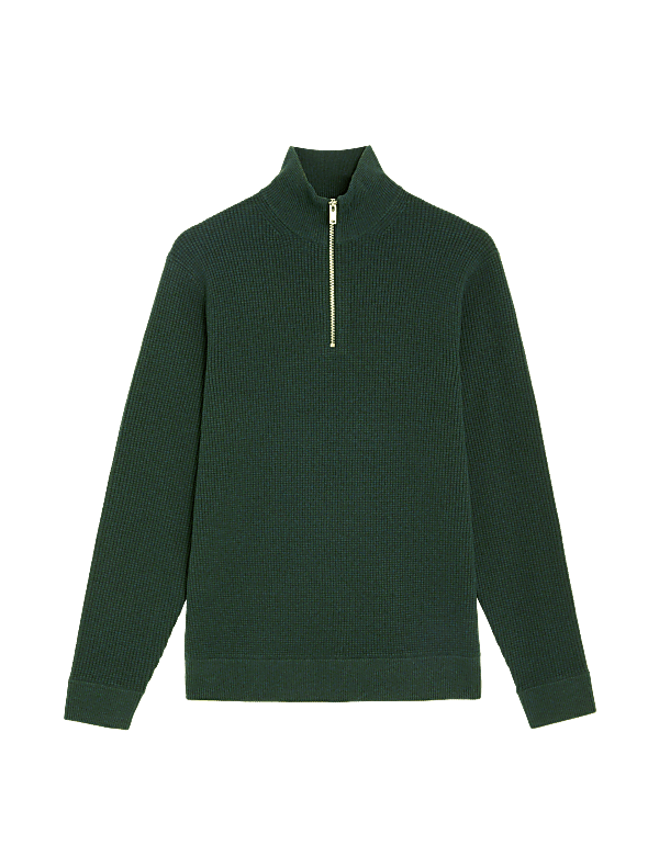 Cotton Blend Textured Half Zip Jumper