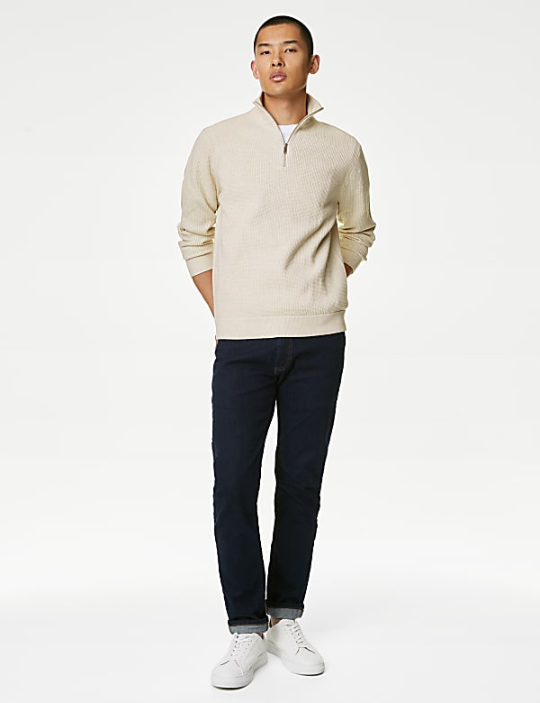 Cotton Blend Textured Half Zip Jumper