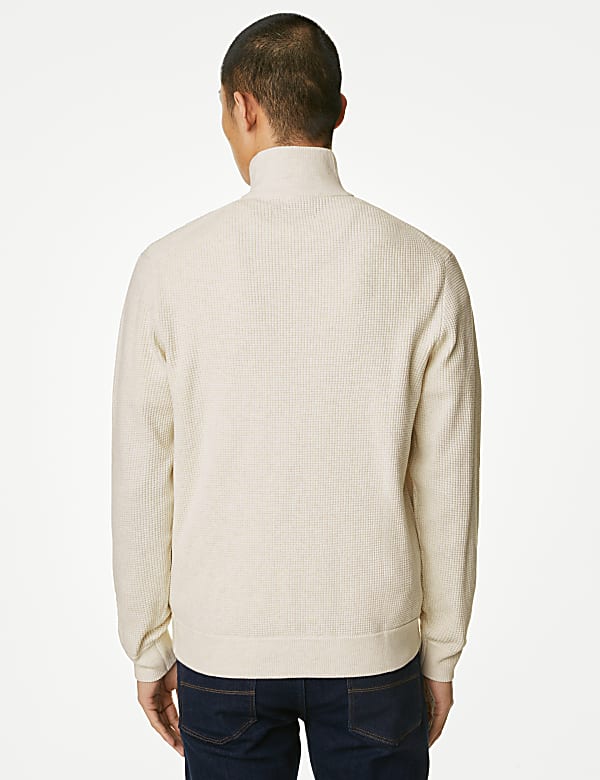 Cotton Blend Textured Half Zip Jumper