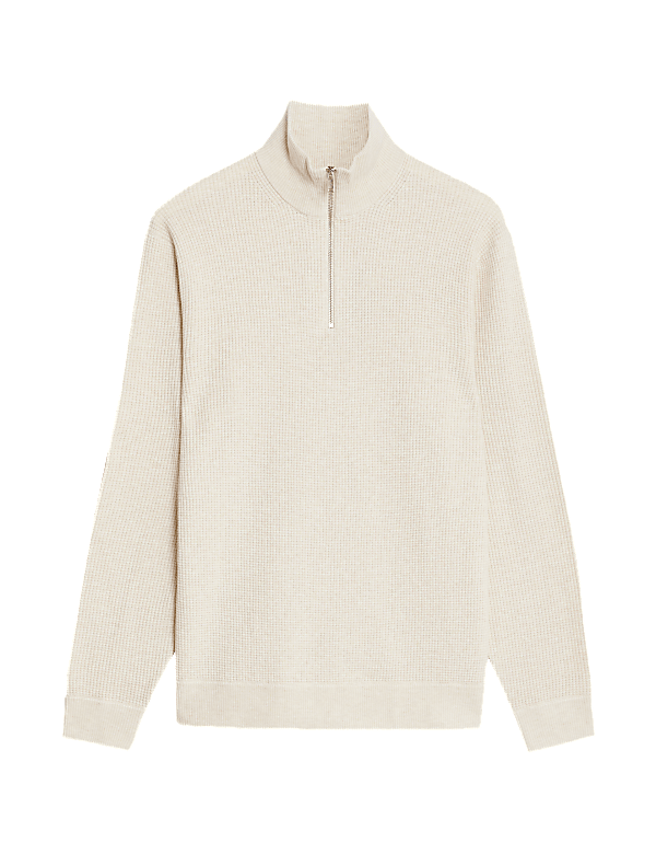 Cotton Blend Textured Half Zip Jumper