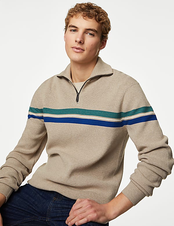 Striped Funnel Neck Half Zip Jumper - JO