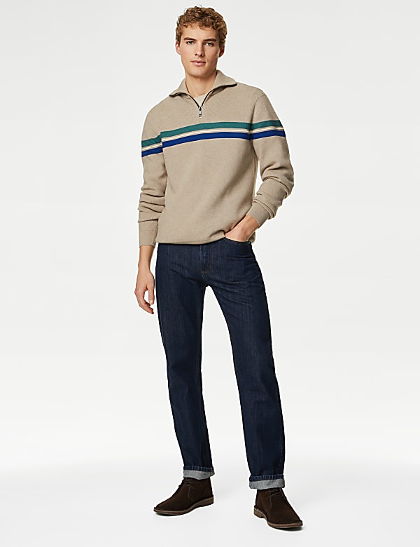 Striped Funnel Neck Half Zip Jumper