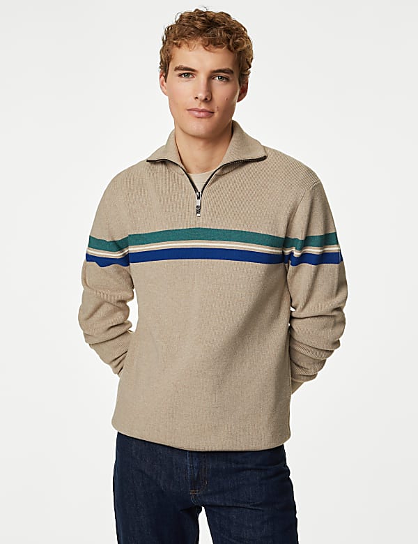 Striped Funnel Neck Half Zip Jumper