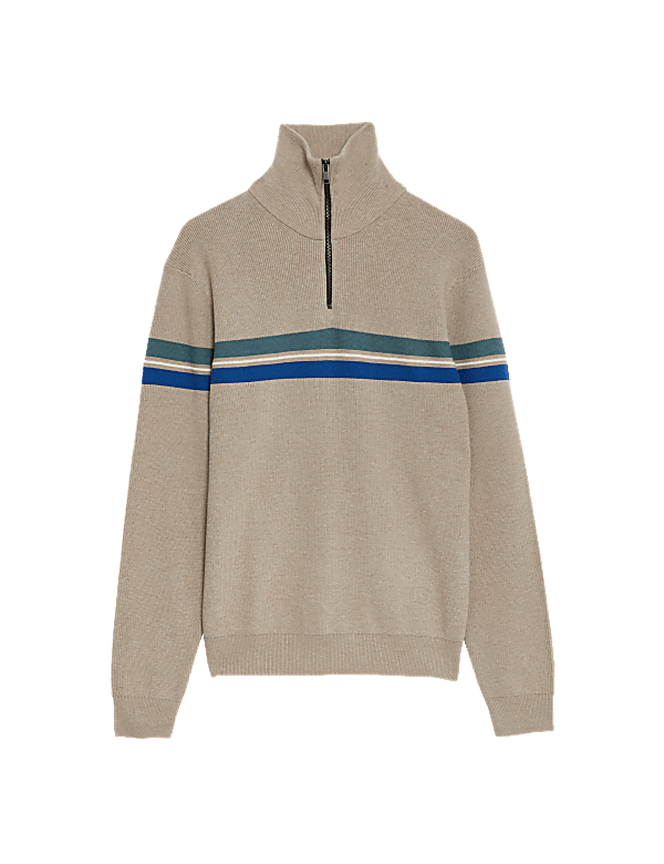 Striped Funnel Neck Half Zip Jumper