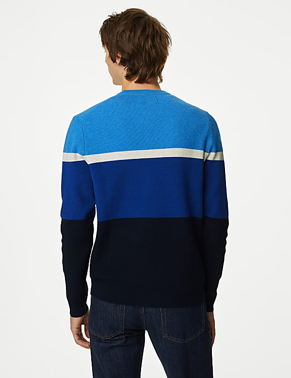 Cotton Blend Block Stripe Crew Neck Jumper