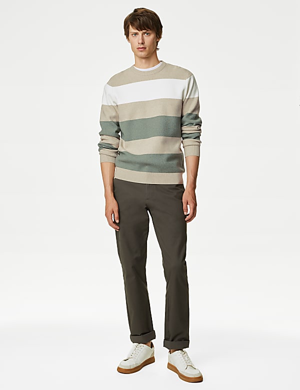 Cotton Blend Block Stripe Crew Neck Jumper