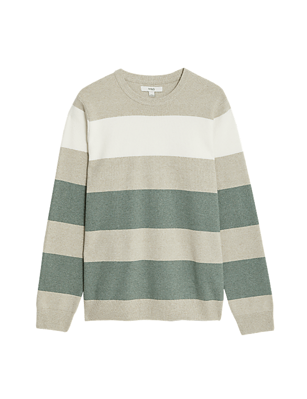 Cotton Blend Block Stripe Crew Neck Jumper