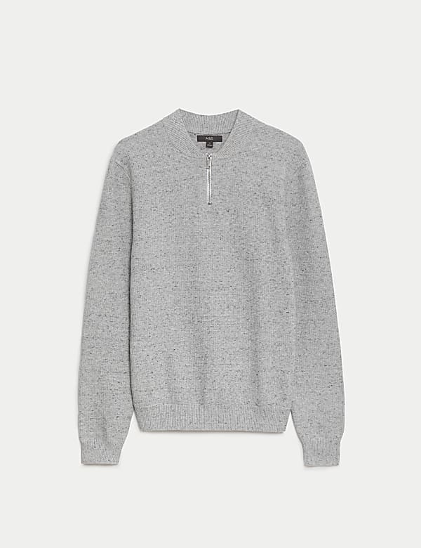 Cotton Blend Textured Half Zip Jumper - CH