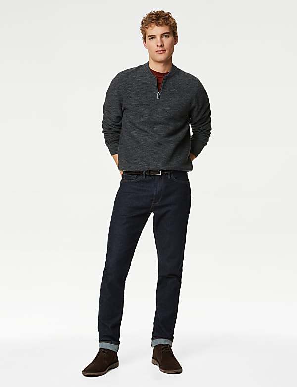 Cotton Blend Textured Half Zip Jumper