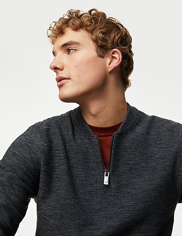 Cotton Blend Textured Half Zip Jumper