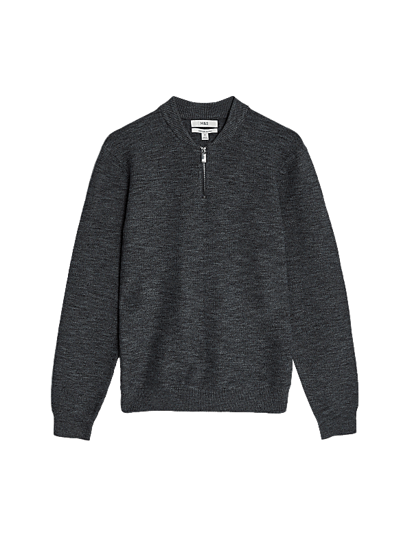 Cotton Blend Textured Half Zip Jumper