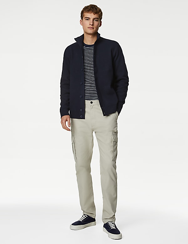 Cotton Blend Funnel Neck Knitted Jacket