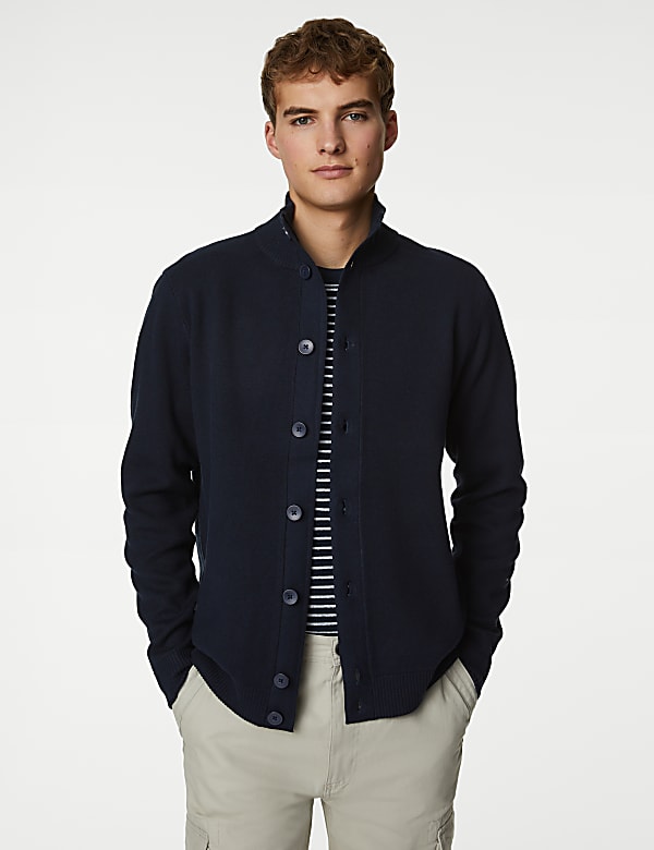 Cotton Blend Funnel Neck Knitted Jacket