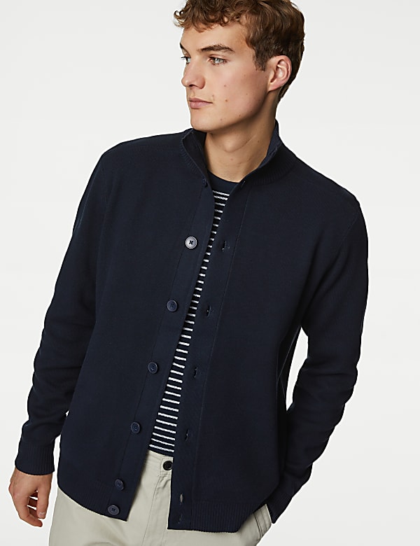 Cotton Blend Funnel Neck Knitted Jacket