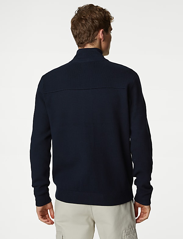 Cotton Blend Funnel Neck Knitted Jacket