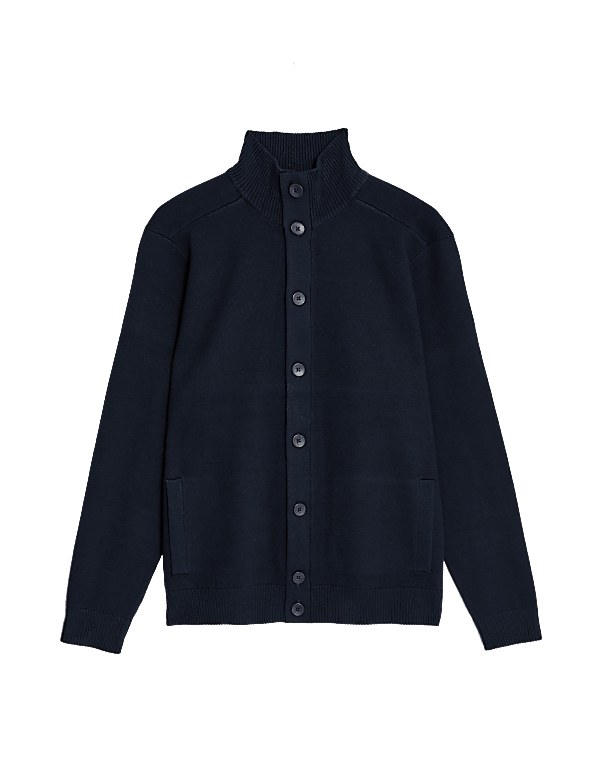 Cotton Blend Funnel Neck Knitted Jacket