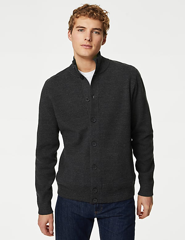 Cotton Blend Funnel Neck Knitted Jacket