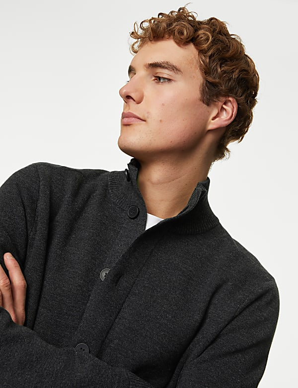 Cotton Blend Funnel Neck Knitted Jacket