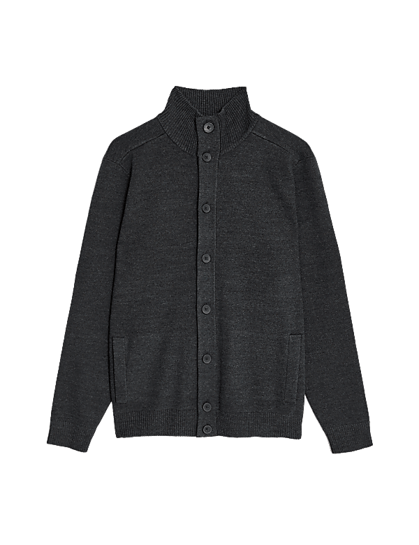 Cotton Blend Funnel Neck Knitted Jacket