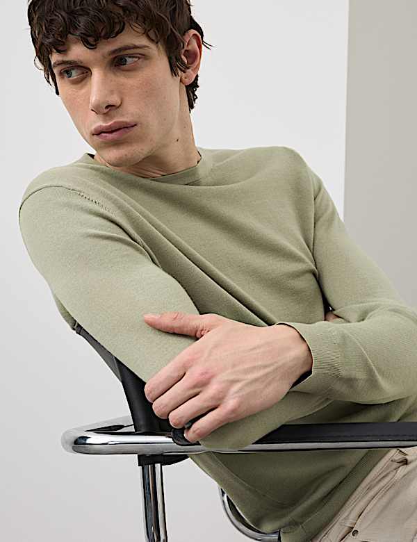 Pure Extra Fine Merino Wool Crew Neck Jumper - US