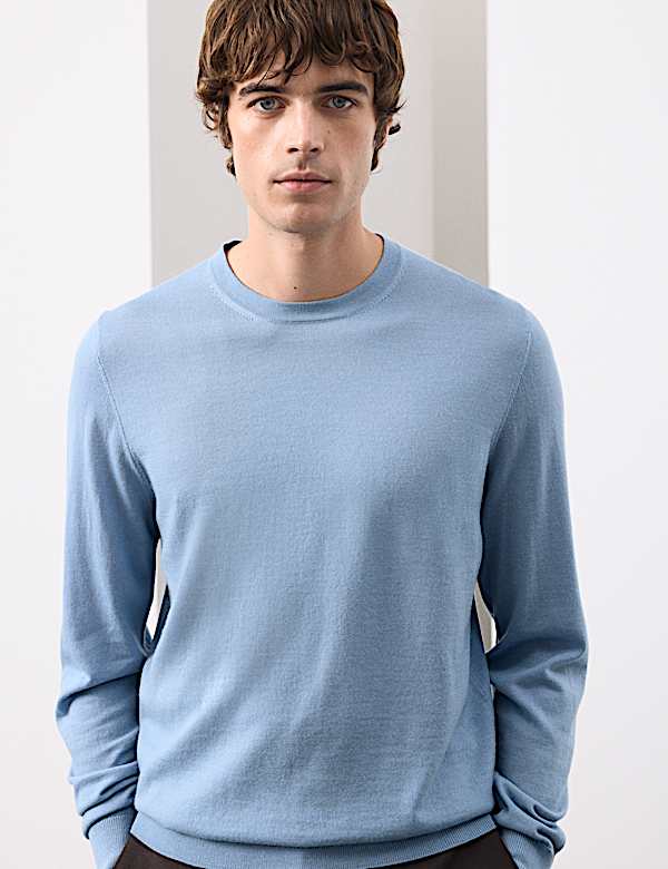 Pure Extra Fine Merino Wool Crew Neck Jumper - US