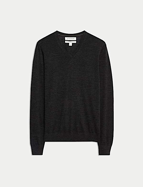 Pure Extra Fine Merino Wool V-Neck Jumper - US