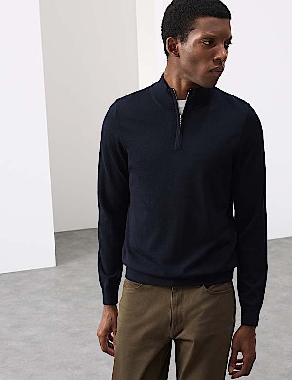 Pure Extra Fine Merino Wool Half Zip Jumper - MV