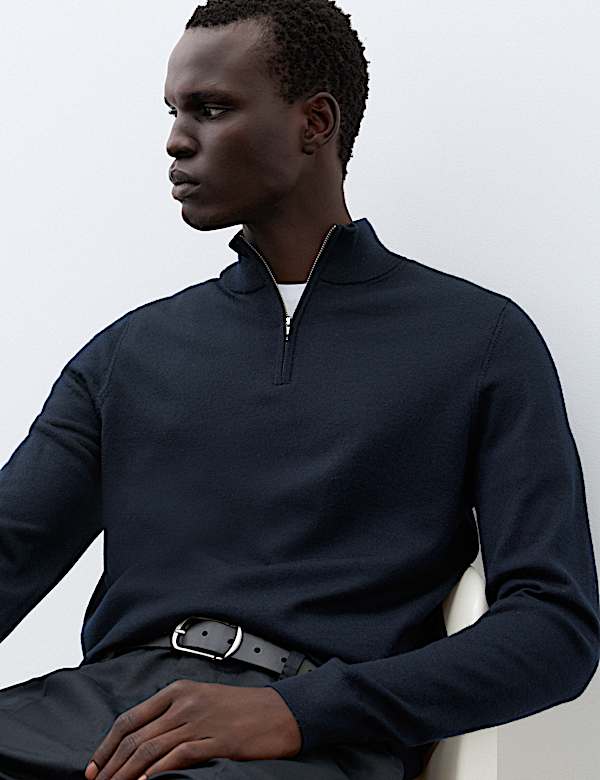 Pure Extra Fine Merino Wool Half Zip Jumper - LT